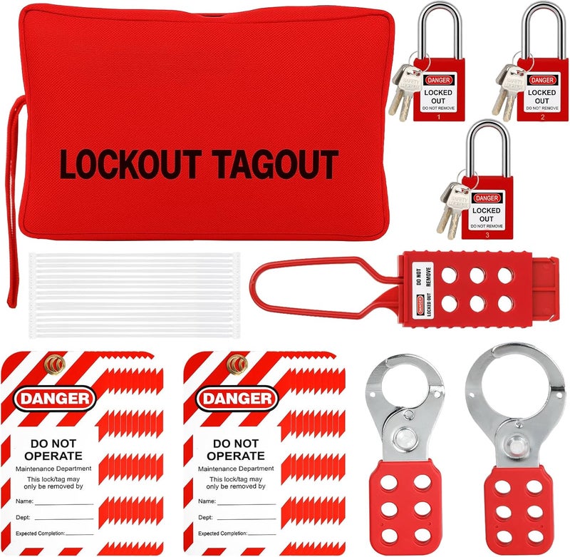 Xeoca Lockout Tagout Kit Electrical Loto Group Lockout Hasps, Lockout Tags, Safety Padlocks with Number, Nylon Ties with Pocket Bag - Image 1